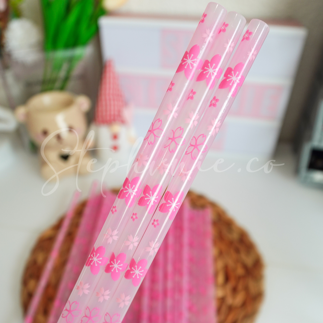 Cherry Blossom - Color Changing Reusable Plastic Straw - 10 inch