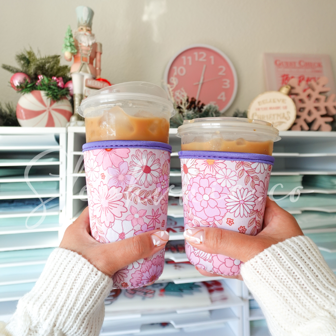 Pink and Purple Flowers - Cup Sleeve