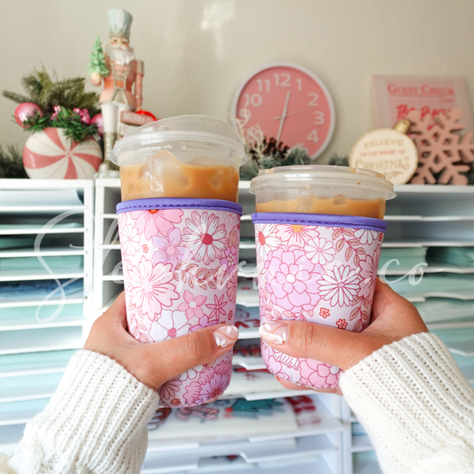 Pink and Purple Flowers - Cup Sleeve