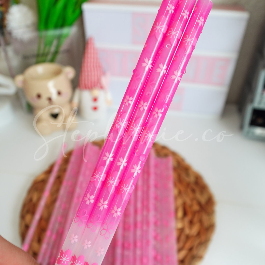 Cherry Blossom - Color Changing Reusable Plastic Straw - 10 inch
