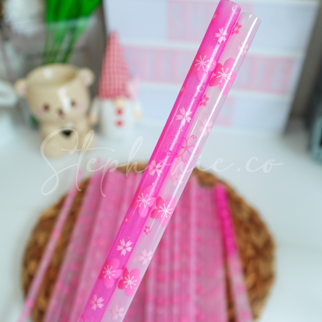 Cherry Blossom - Color Changing Reusable Plastic Straw - 10 inch