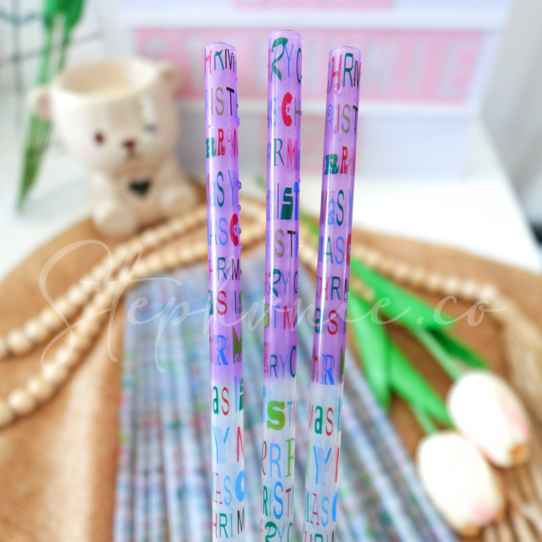 Christmas - Purple Color Changing Reusable Plastic Straw - 10 inch