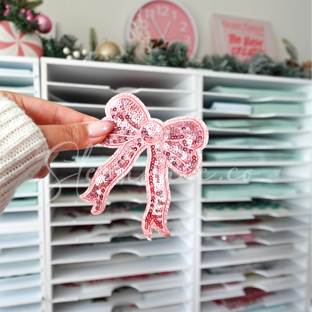 Pink Bow (medium) - Sequin Patch