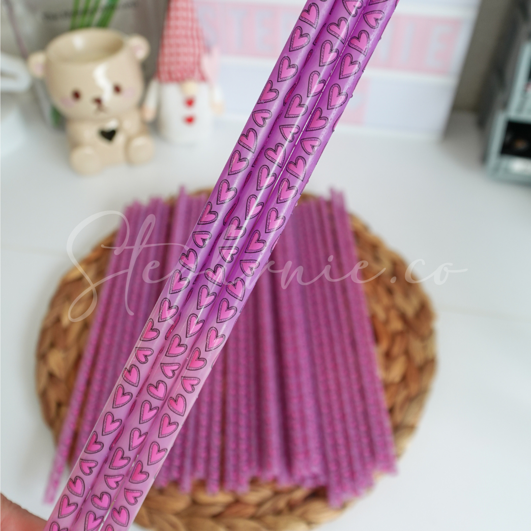 Heart Purple - Color Changing Reusable Plastic Straw - 10 inch