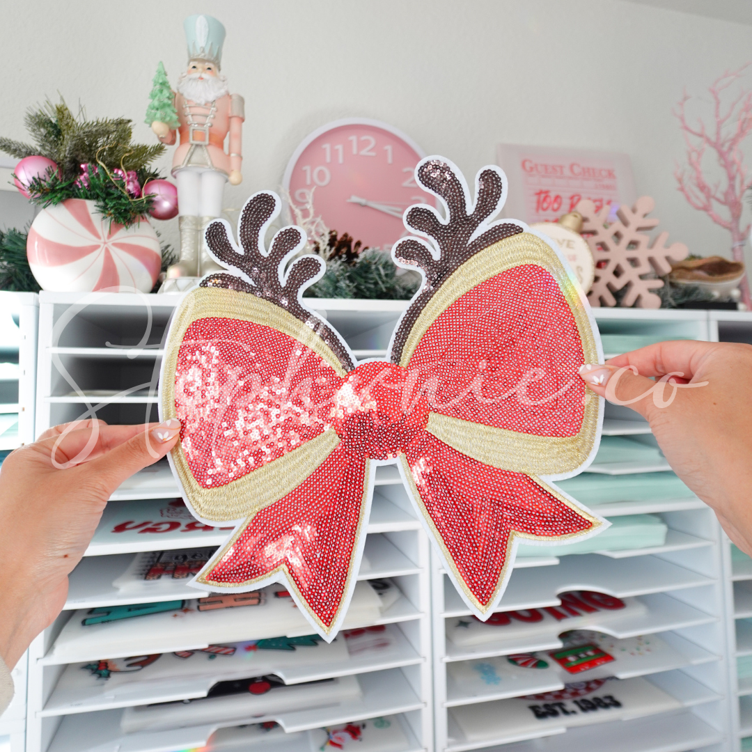 Reindeer Bow - Sequin Patch