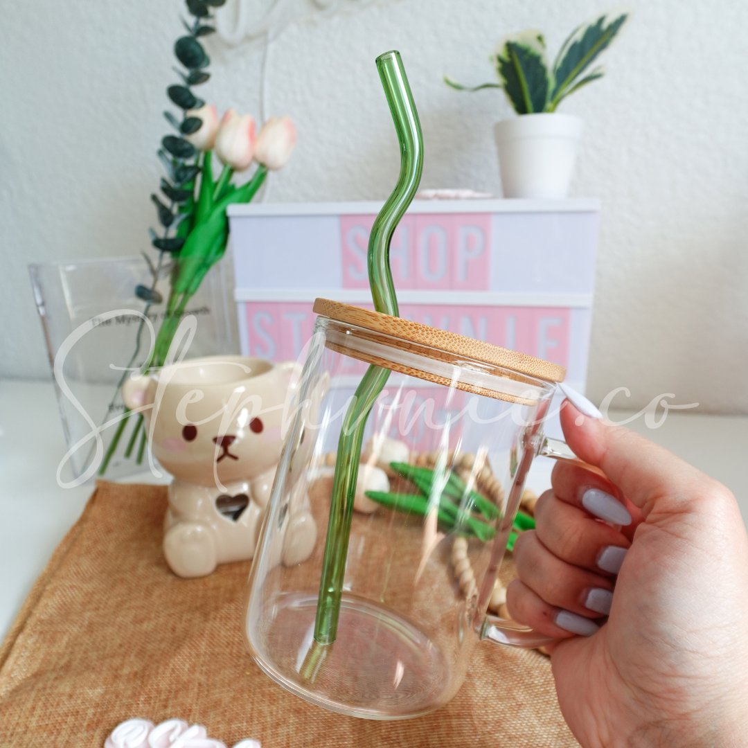 Green Wavy Glass Straws - Reusable