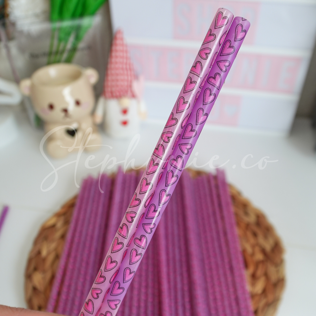 Heart Purple - Color Changing Reusable Plastic Straw - 10 inch