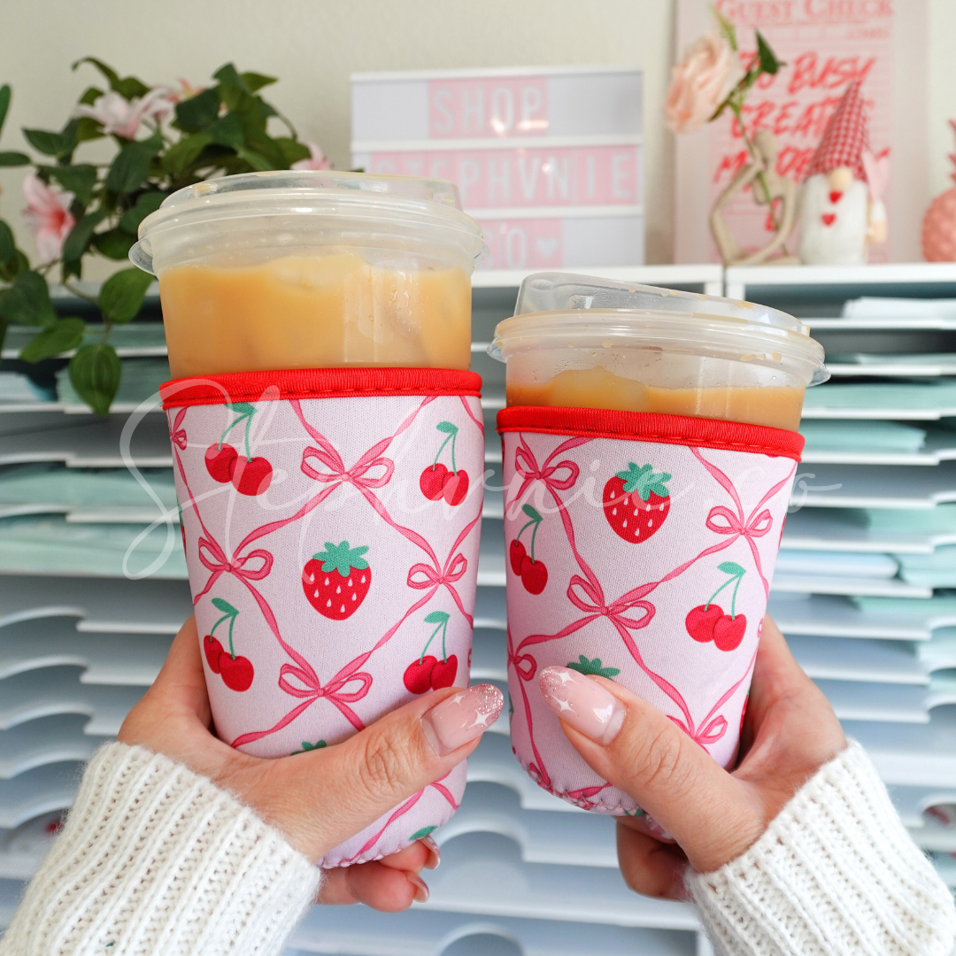 Strawberry, Cherry Bow Coquette - Cup Sleeve