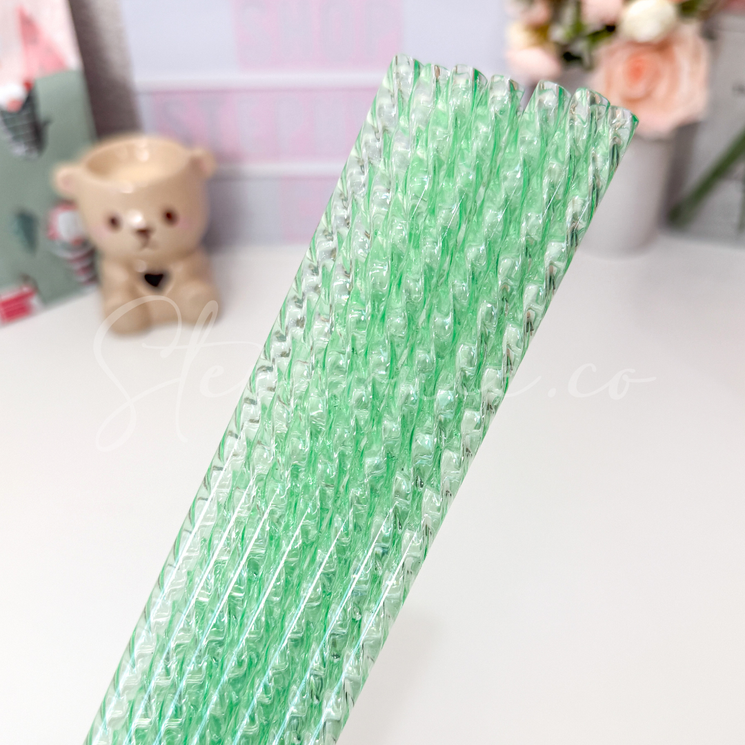 Mint Green Swirly - Reusable Plastic Straw - 11 inch