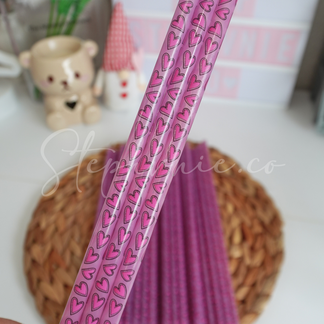 Heart Purple - Color Changing Reusable Plastic Straw - 10 inch