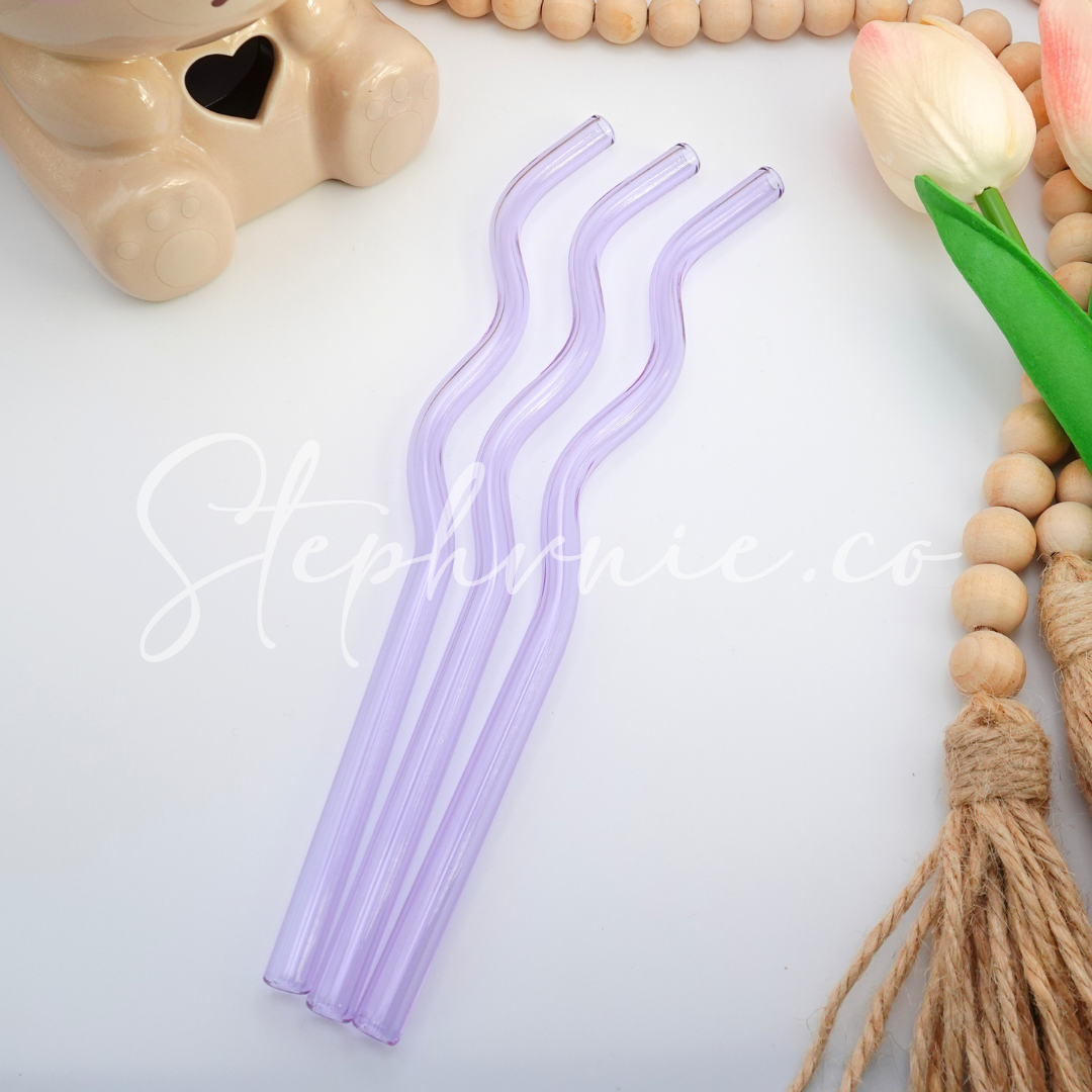 Purple Wavy Glass Straws - Reusable