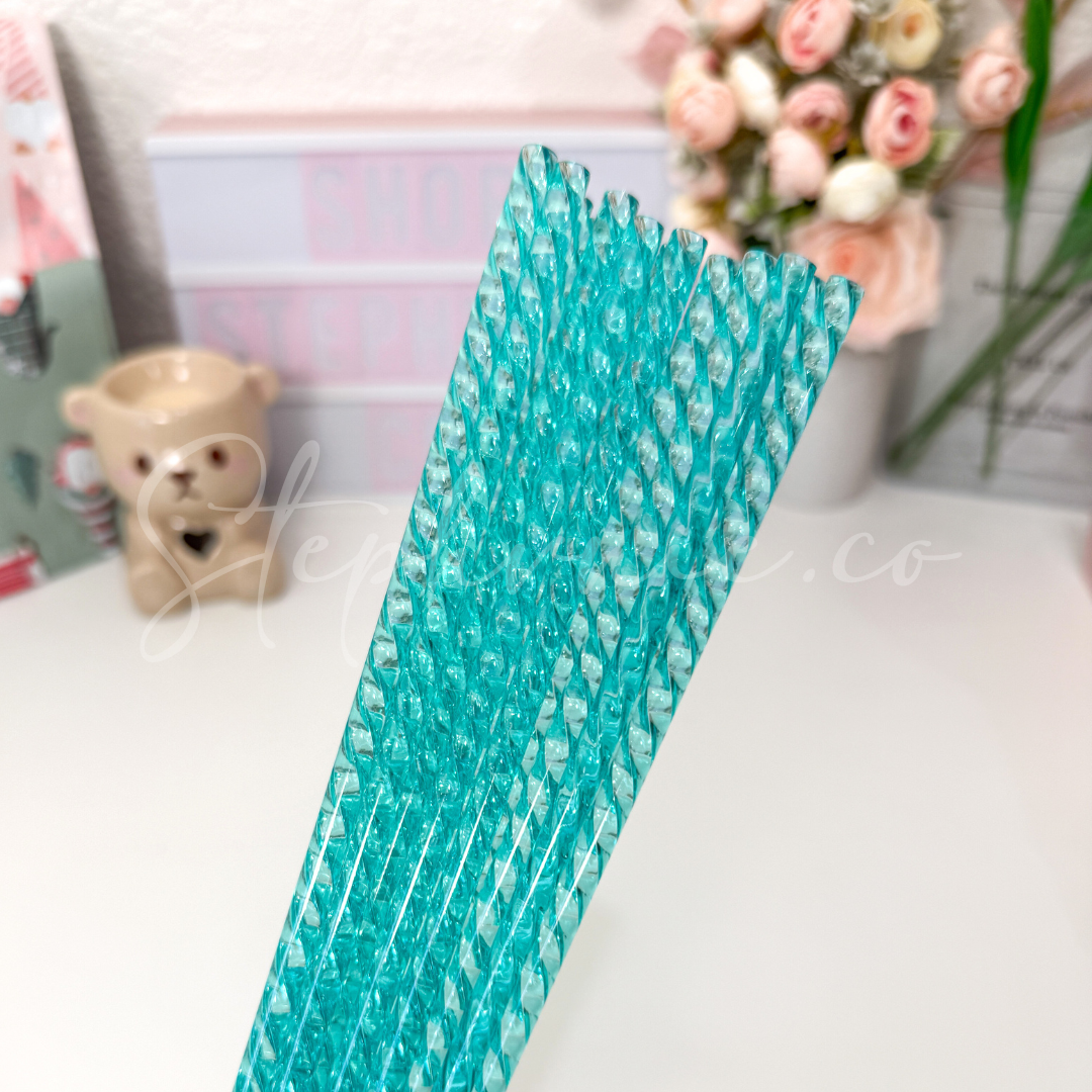 Teal Swirly - Reusable Plastic Straw - 12 inch