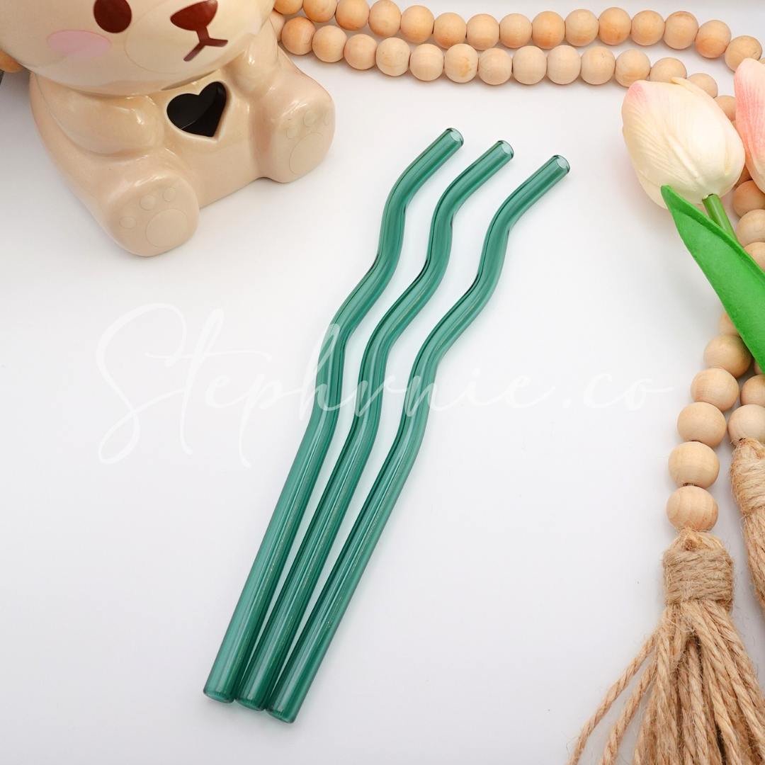 Teal Green Glass Straws - Reusable