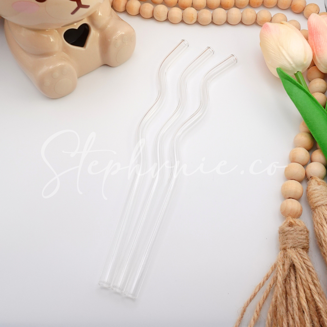 Wavy Clear Glass Straws - Reusable