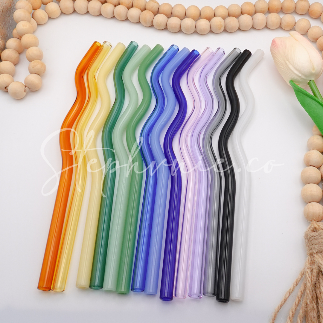 Purple Wavy Glass Straws - Reusable