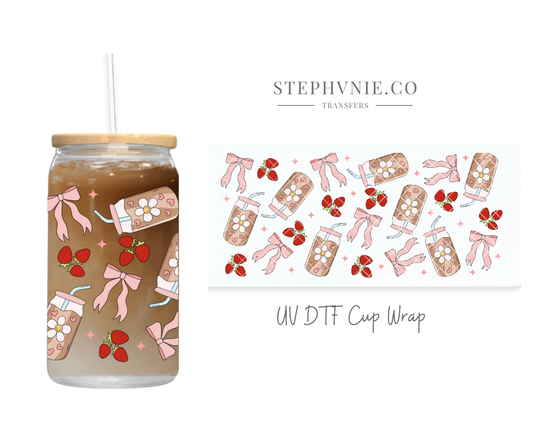 Pink Coffee & Bows - 16oz UV DTF Cup Wrap