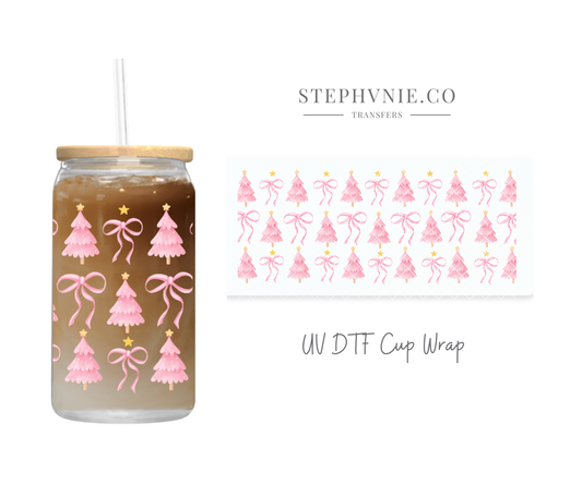 Pink X-mas Tree Coquette - 16oz UV DTF Cup Wrap