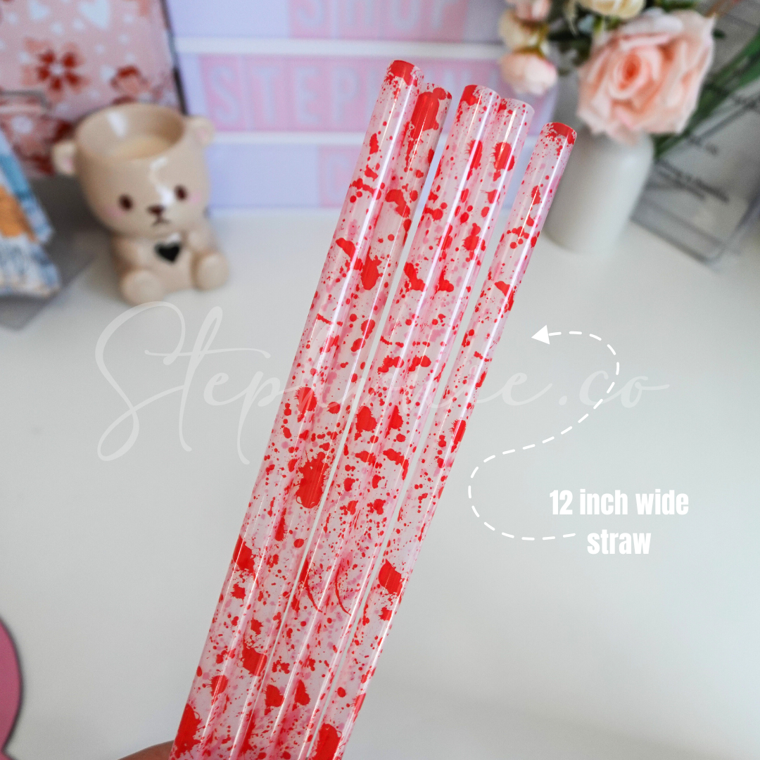 Blood Splatter - Wide Straw - Color Changing Reusable Plastic Straw - 12 inch