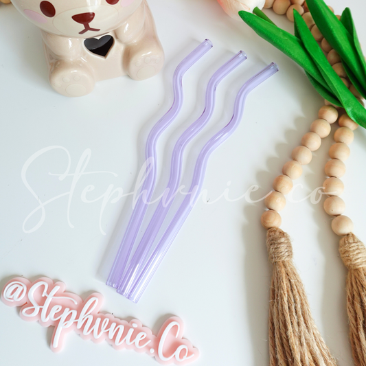 Purple Wavy Glass Straws - Reusable