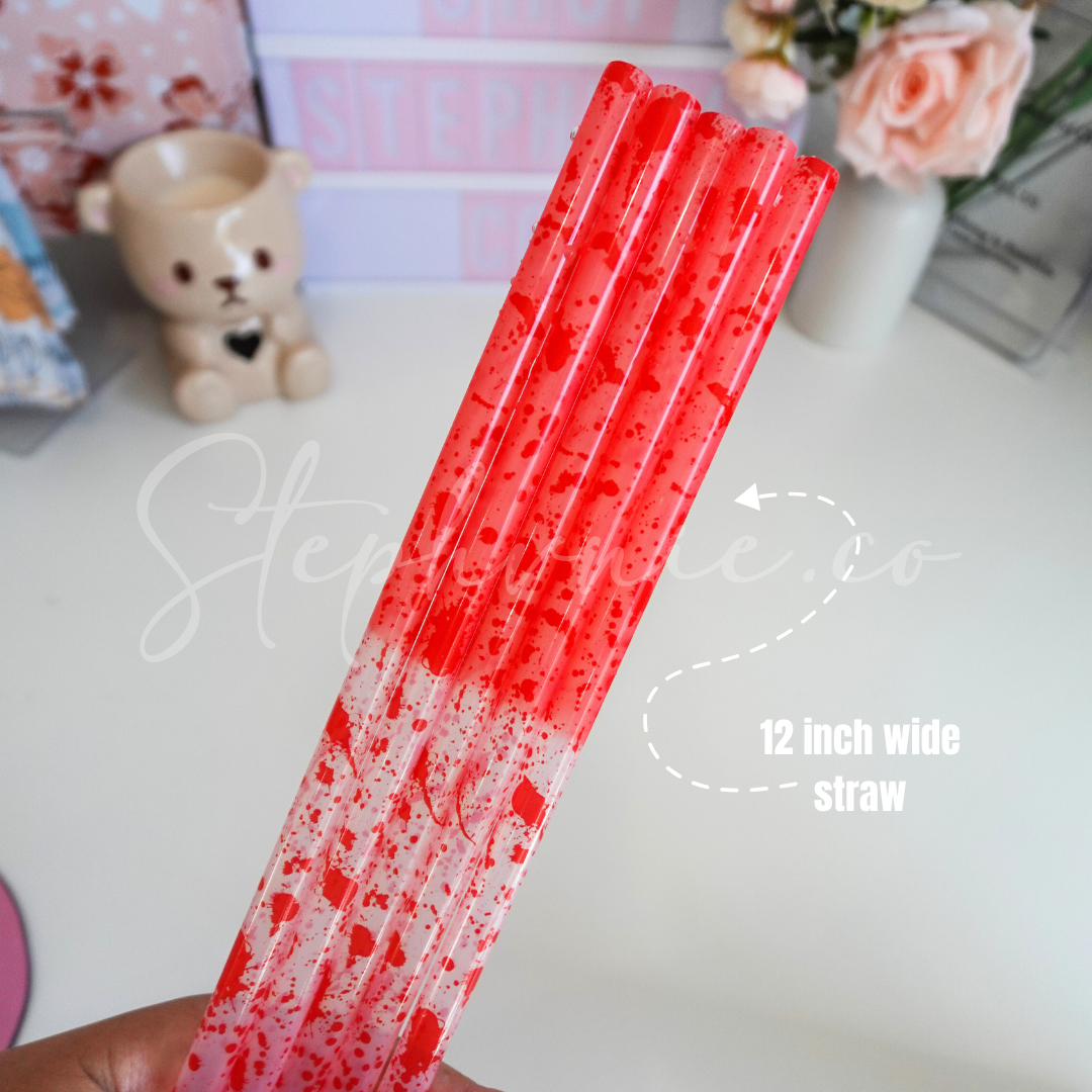 Blood Splatter - Wide Straw - Color Changing Reusable Plastic Straw - 12 inch