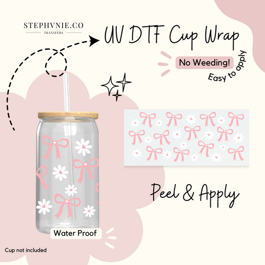 Daisy Coquette Bow- 16oz Cup Wrap (Clear Film)