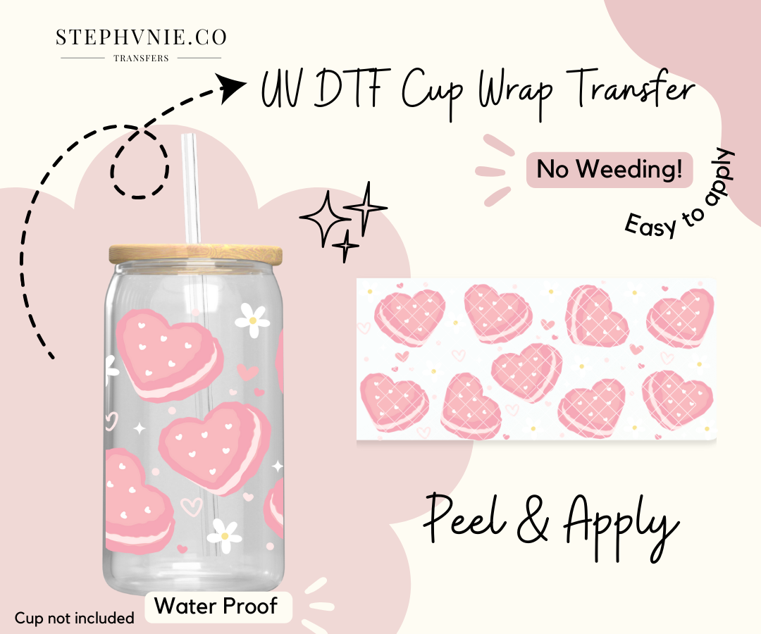 Macaroon Hearts - 16oz Cup Wrap (Clear Film)