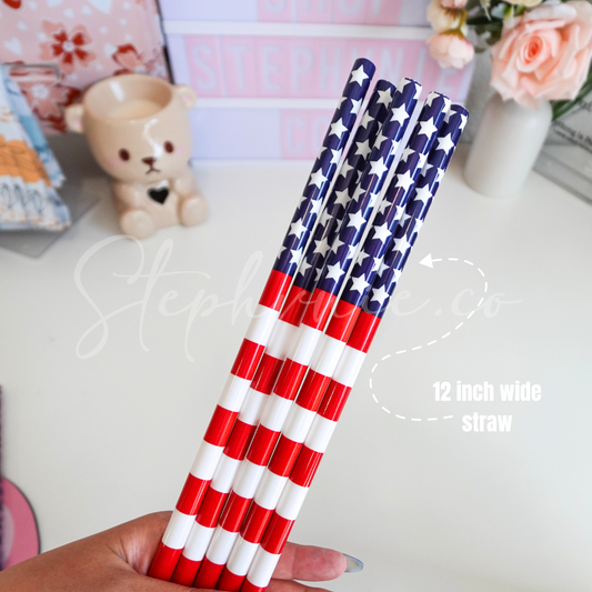 Flag - Wide Straw - Color Changing Reusable Plastic Straw - 12 inch