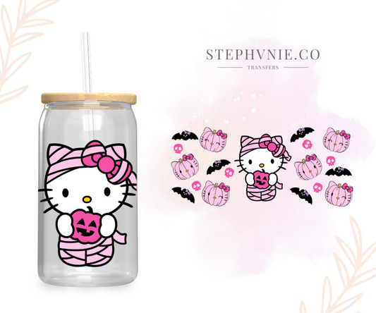 Pink Kitty Mummy - 16oz Cup Wrap (Clear Film) Kawaii