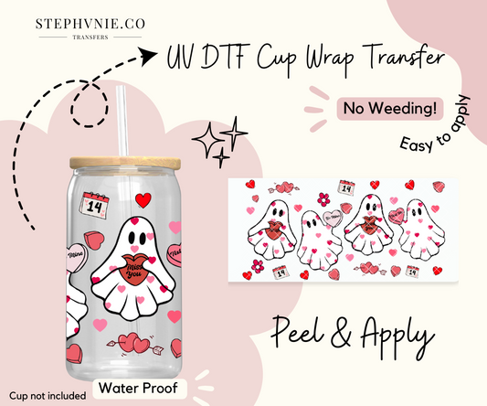 Ghost V-day Hearts - 16oz Cup Wrap (Clear Film)