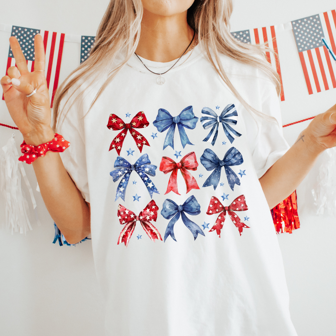 Red, White, Blue Coquette Bows -  Full Color DTF Transfer