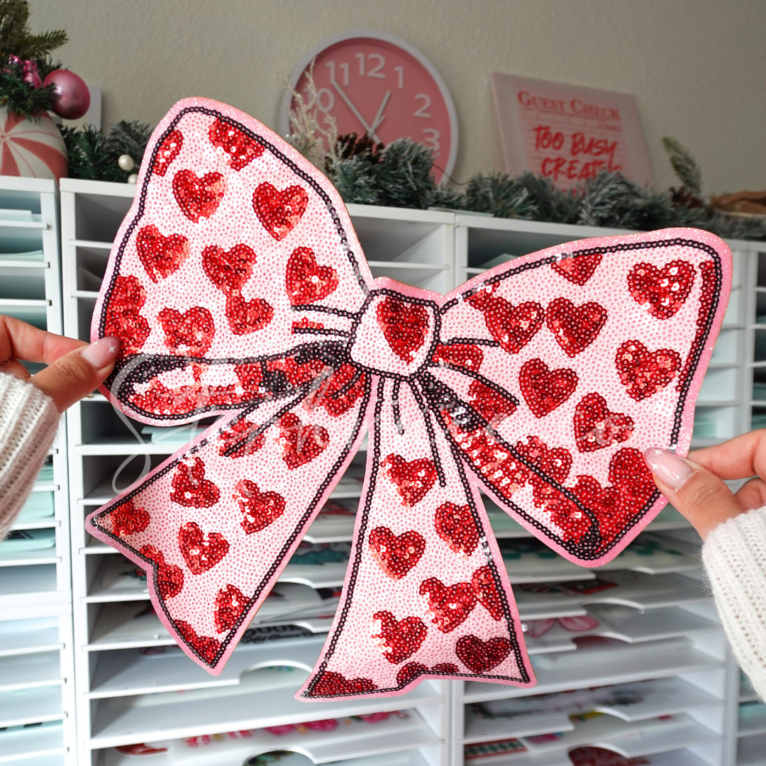 Red Heart Bow- Sequin Patch