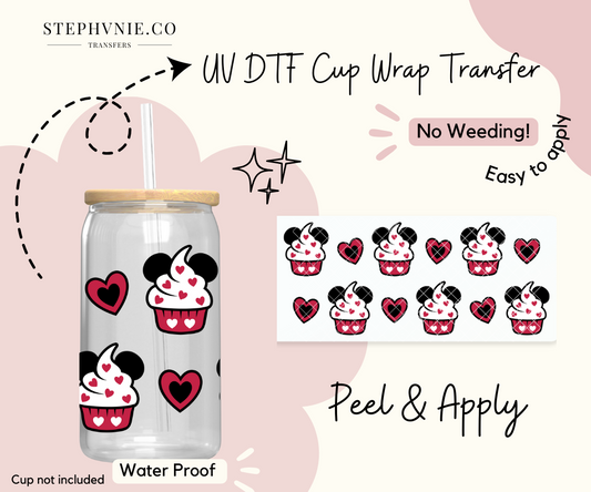 Mouse Cupcakes Vday - 16oz Cup Wrap (Clear Film)