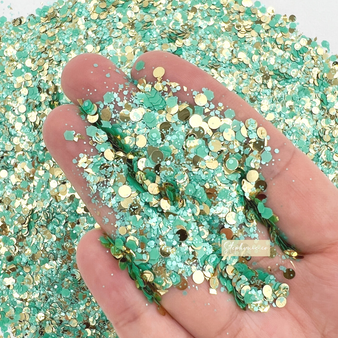 Teal & Gold Chunky Glitter Mix - 3oz