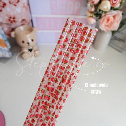Strawberry - Wide Straw - Color Changing Reusable Plastic Straw - 12 inch