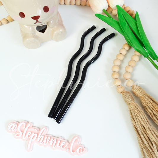 Black Wavy Glass Straws - Reusable