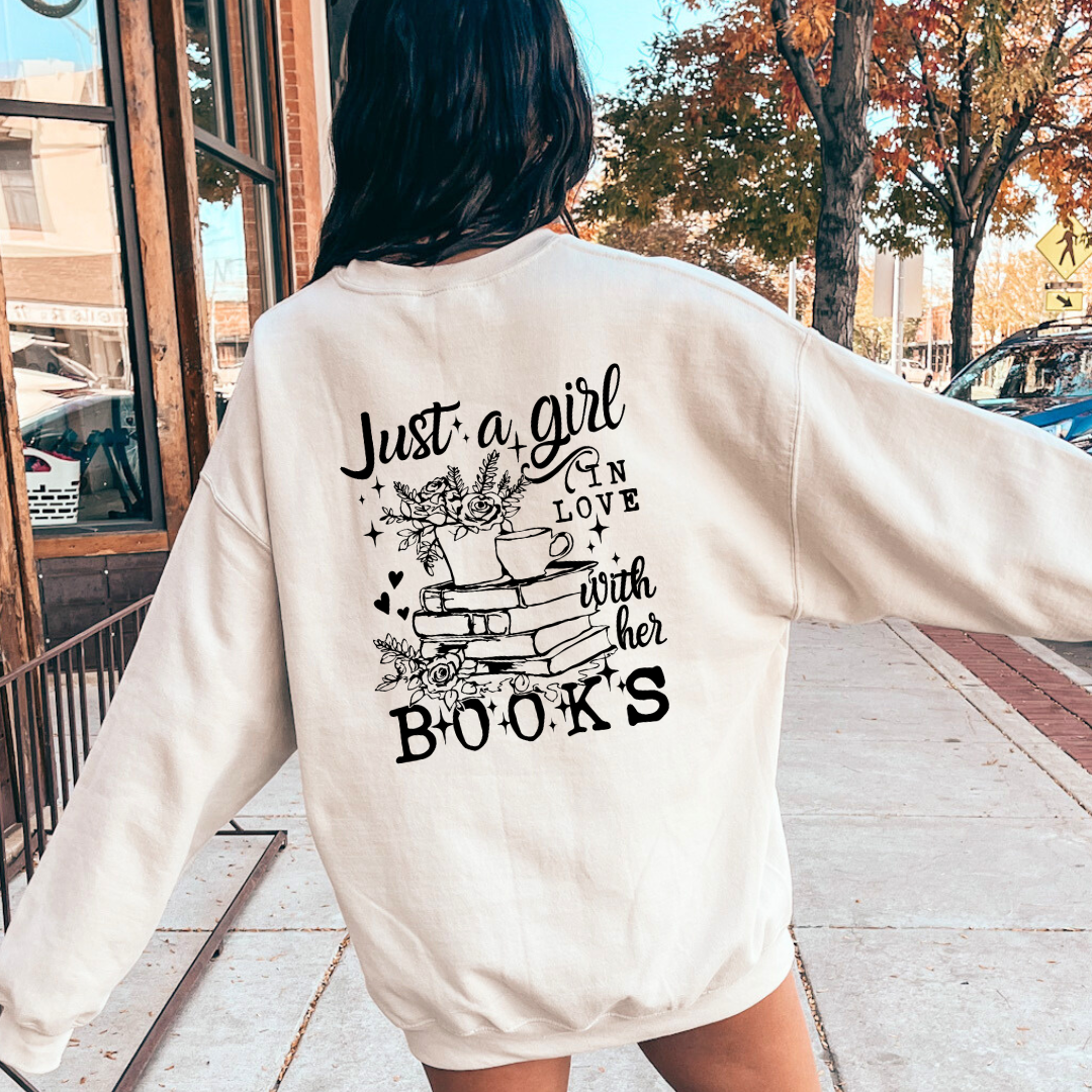 Just a Girl in love w/her Books - One Color Screen Print Transfer