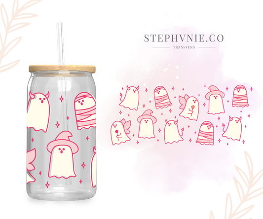 Cute Pink Ghost - 16oz Cup Wrap (Clear Film)