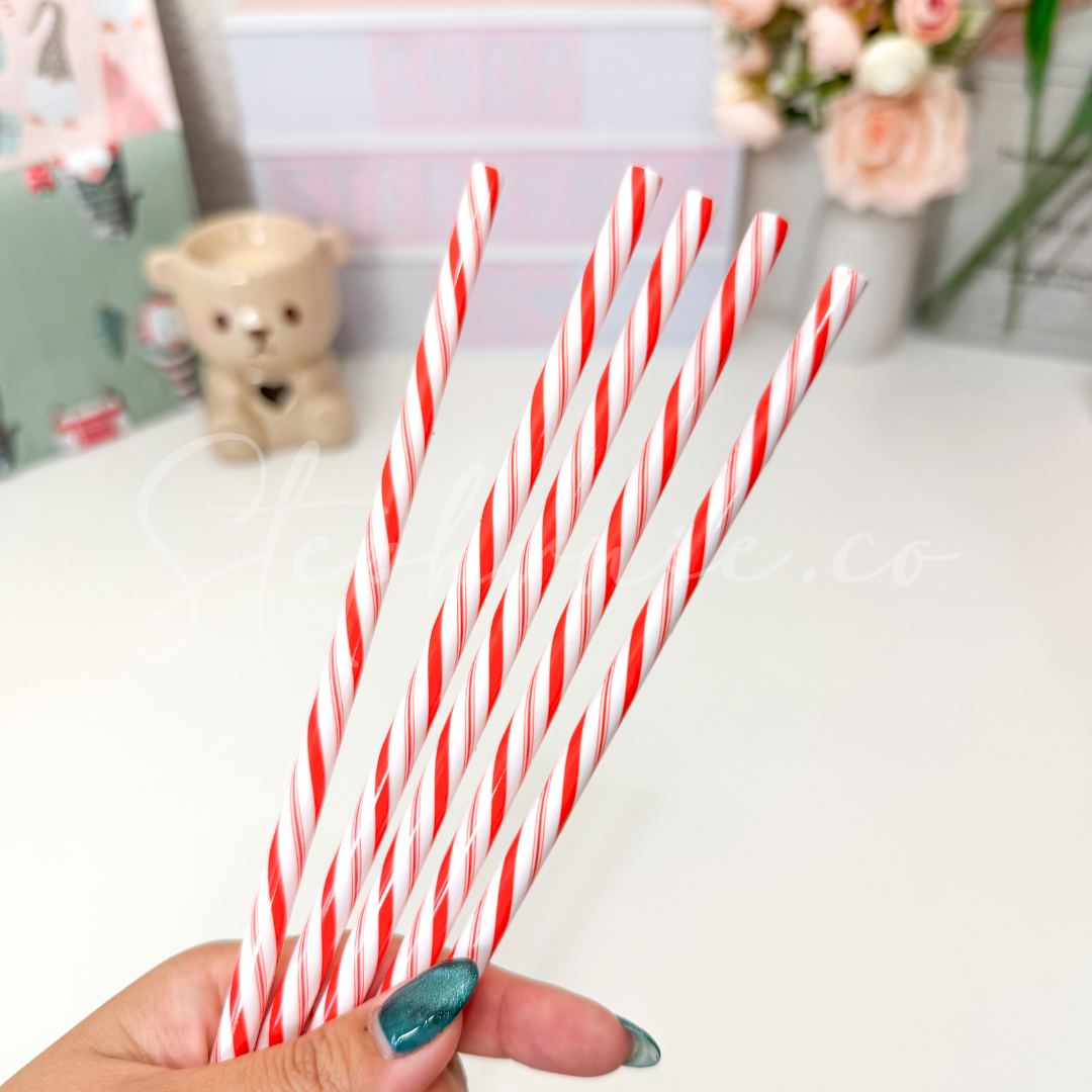 Red Candy Cane - Reusable Plastic Straw - 9 inch