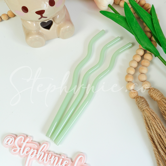 Jade Green Wavy Glass Straws - Reusable