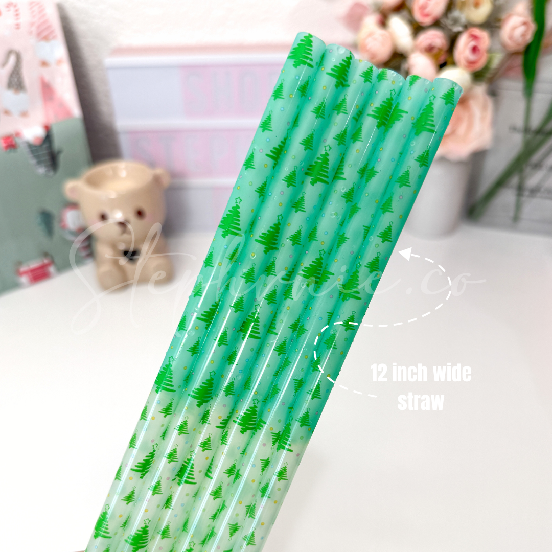 X-mas Tree - Wide Straw Green - Color Changing Reusable Plastic Straw - 12 inch