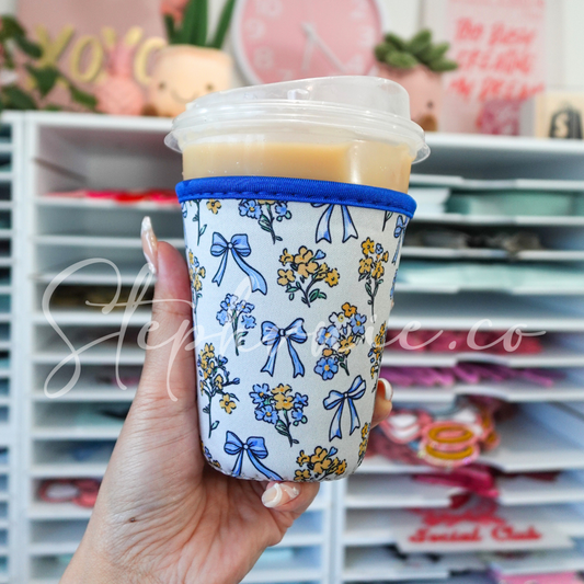 Blue Bows &  Flowers - Cup Sleeve