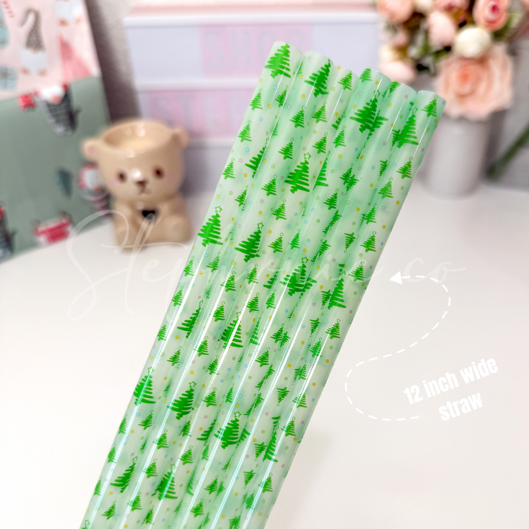 X-mas Tree - Wide Straw Green - Color Changing Reusable Plastic Straw - 12 inch