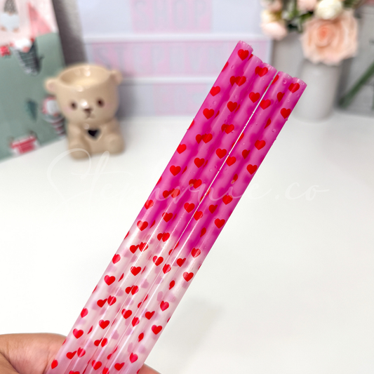 Heart Red- Color Changing Reusable Plastic Straw - 9 Inch