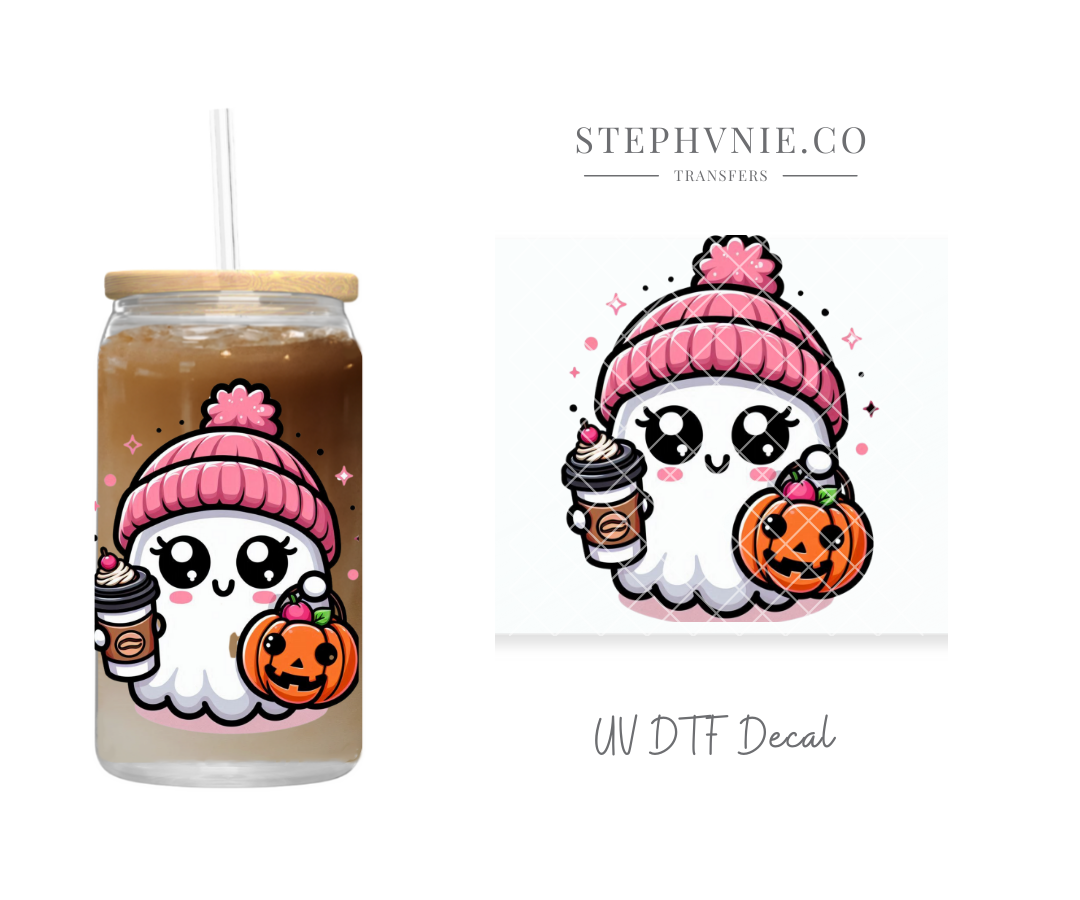 Pink Beanie Ghostie - UV DTF Decal