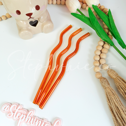 Amber Wavy Glass Straws - Reusable