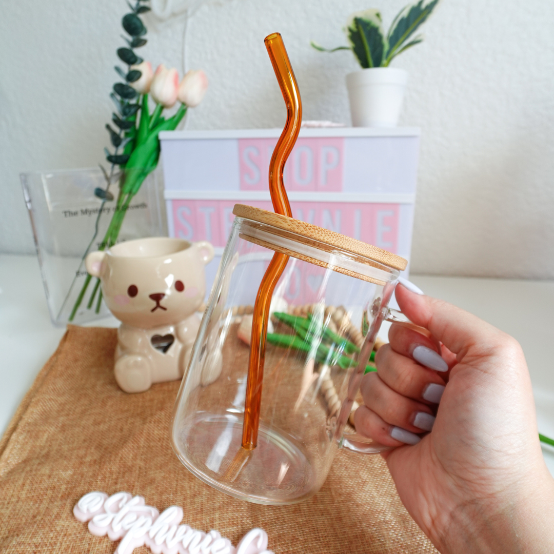 Amber Wavy Glass Straws - Reusable