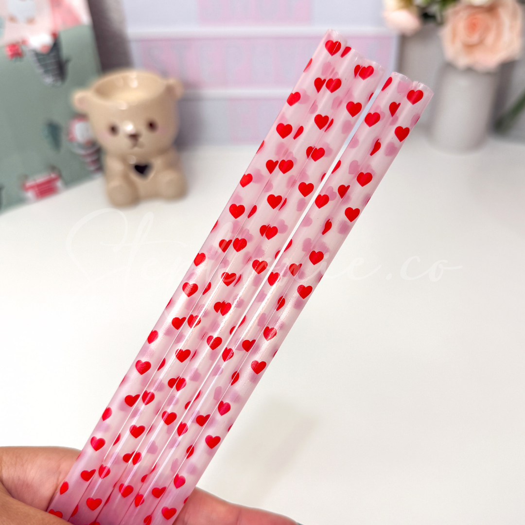 Heart Red- Color Changing Reusable Plastic Straw - 9 Inch