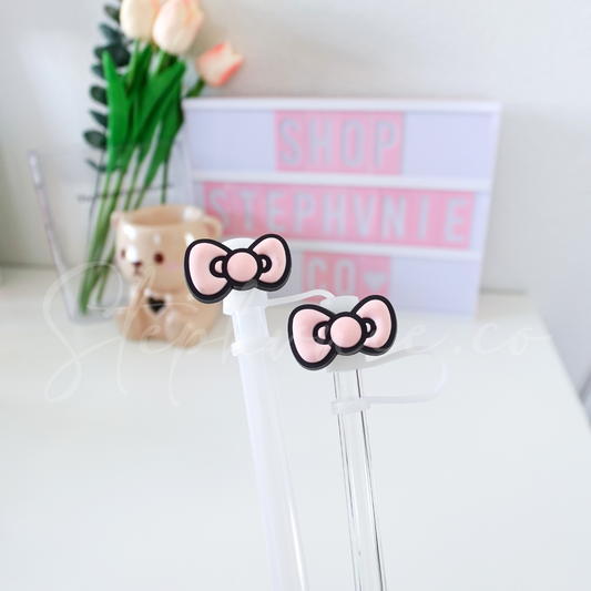 Pink Kitty Bow - Straw Topper