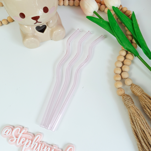 Pink Wavy Glass Straws - Reusable