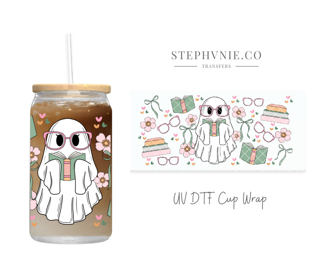 Ghostie Book Lover - 16oz UV DTF Cup Wrap